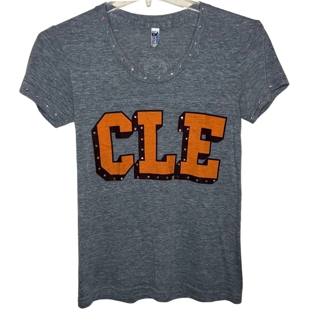 American Apparel Women’s Gray Blingy CLE Cleveland Browns V-neck T-shirt Small
